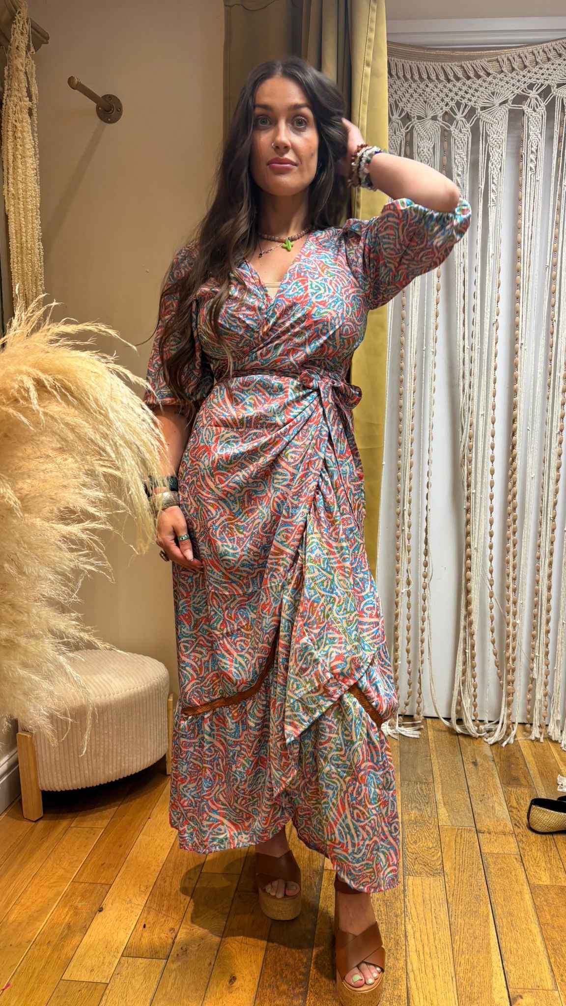 Solstice Recycled Sari Silk Wrap Maxi Dress – One Size 10-16