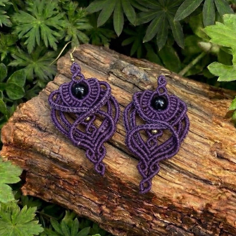 Purple Tiger's Eye Macramé Bead Earrings