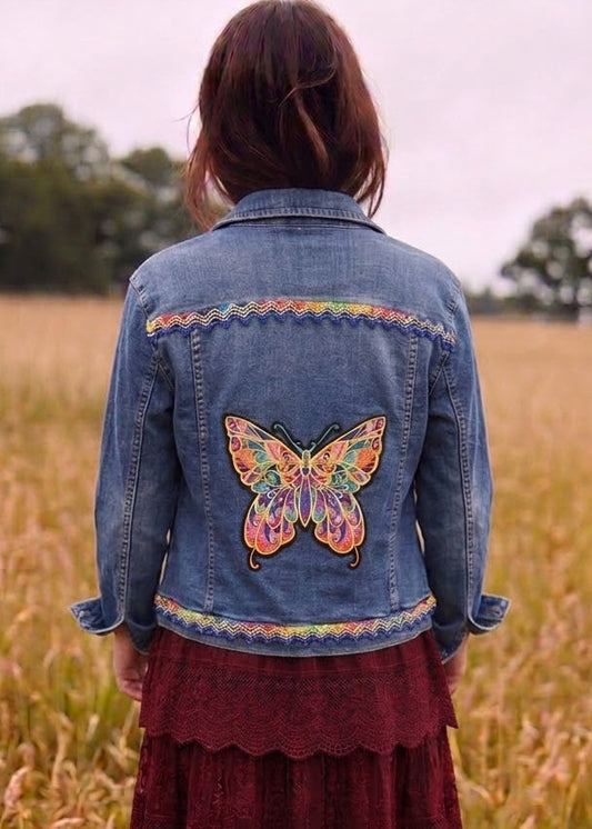 Customised Denim Jacket – Butterfly motif size 16