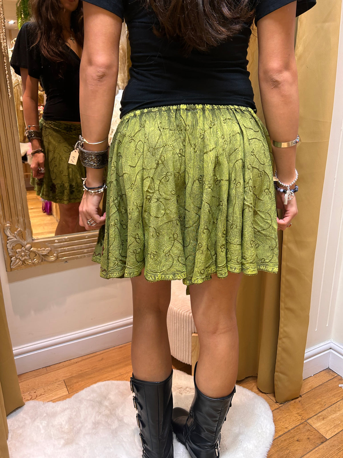 Embroidered Skater Skirt – Henna Green one size 8-14