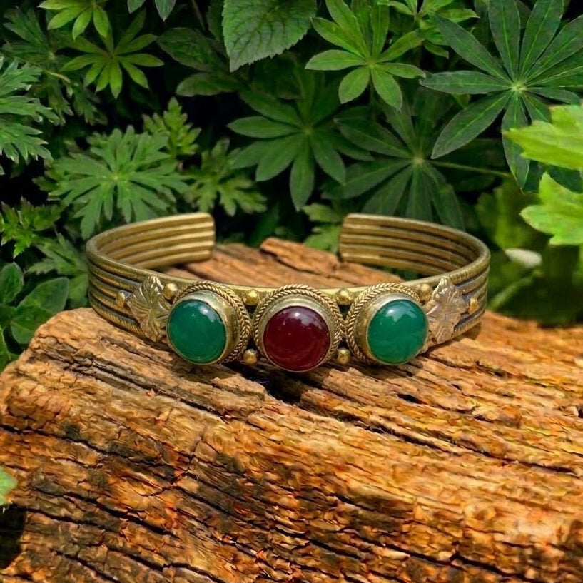 Brass red Agate & green jasper Cuff