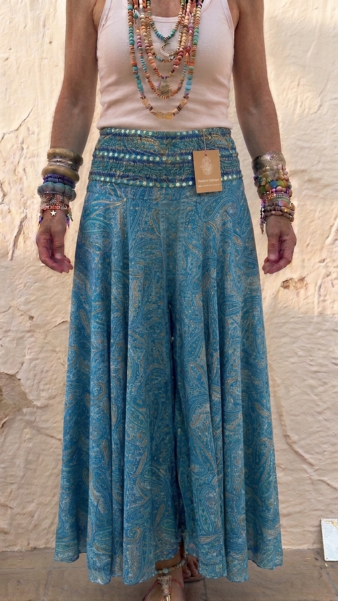 Indra light blue embellished Boho Palazzo Pants one size 10-14
