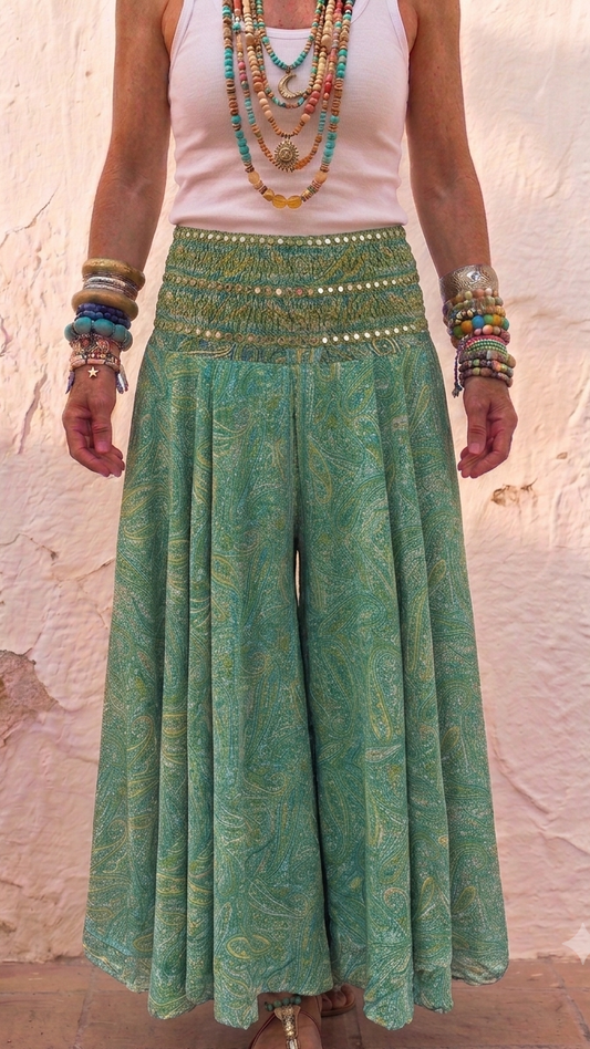 Indra bright green embellished Boho Palazzo Pants one size 10-14