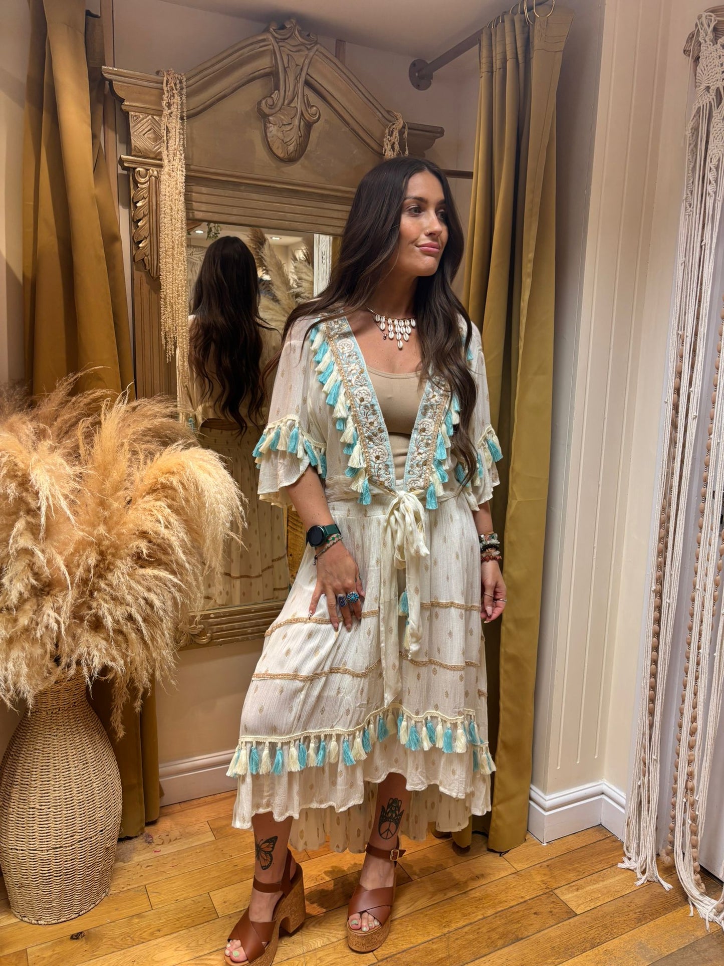 Angel Tassel Co-ord Set — Tie Front Top & High Low Skirt
