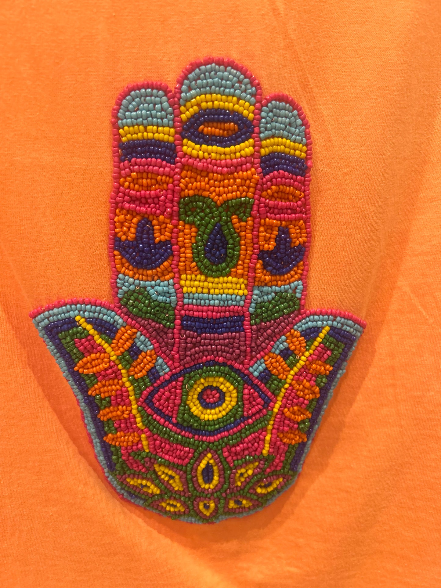 Hamsa Hand Beaded Motif T-Shirt Orange one size 8-12
