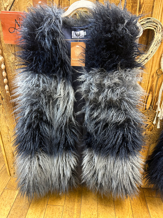 Shaggy navy & grey Faux fur gilet
