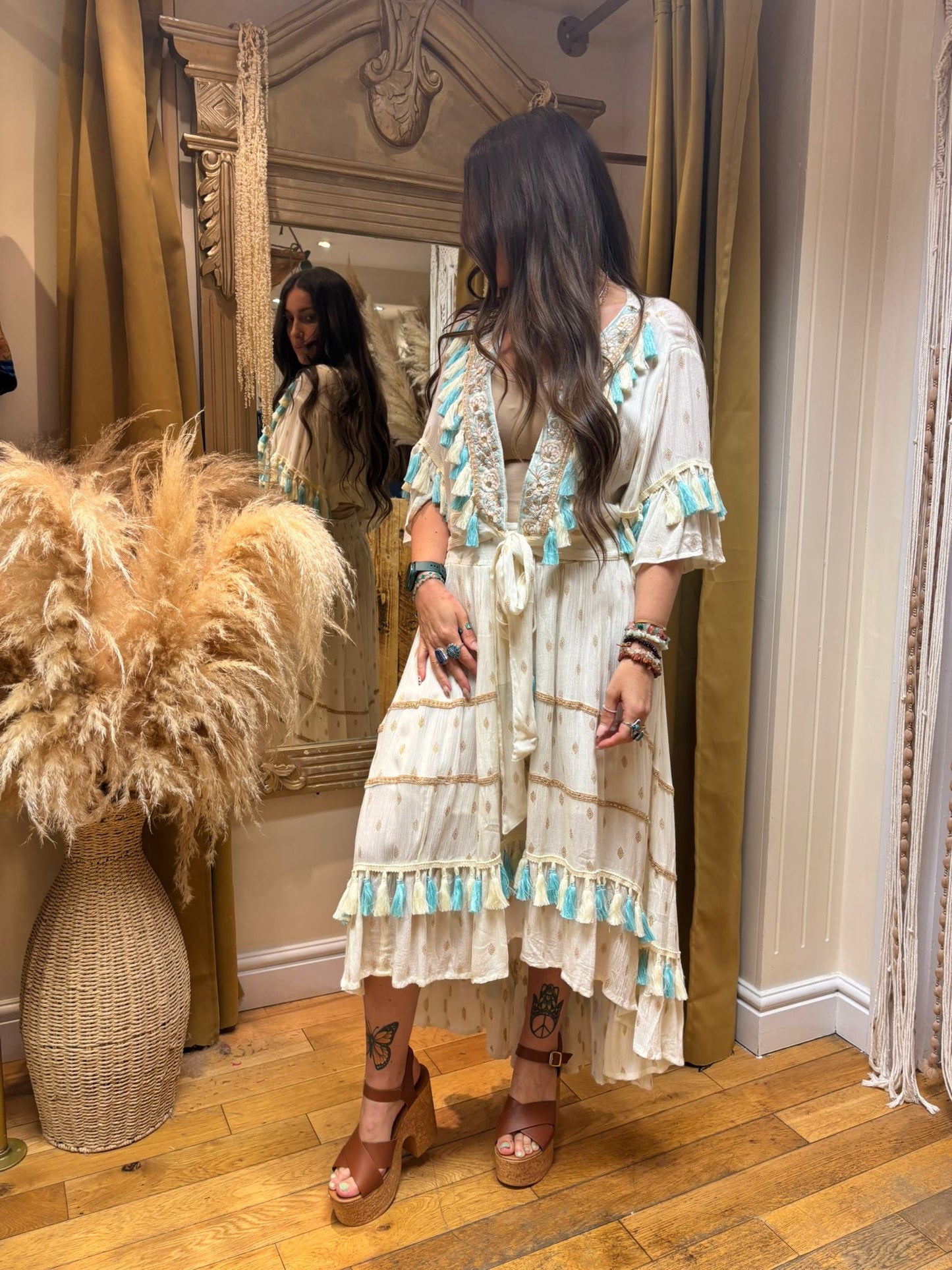 Angel Tassel Co-ord Set — Tie Front Top & High Low Skirt