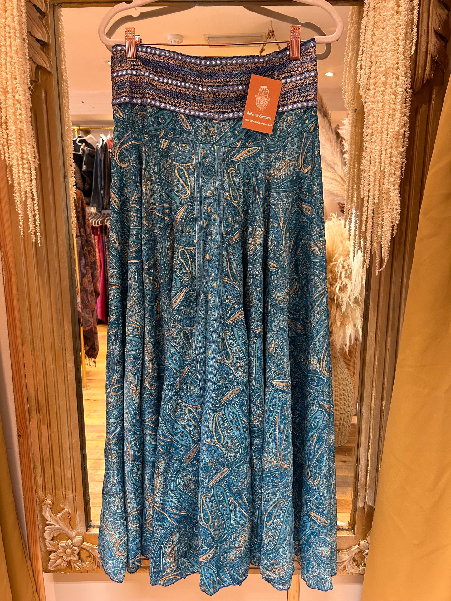 Indra Light Teal embellished Boho Palazzo Pants one size 10-14