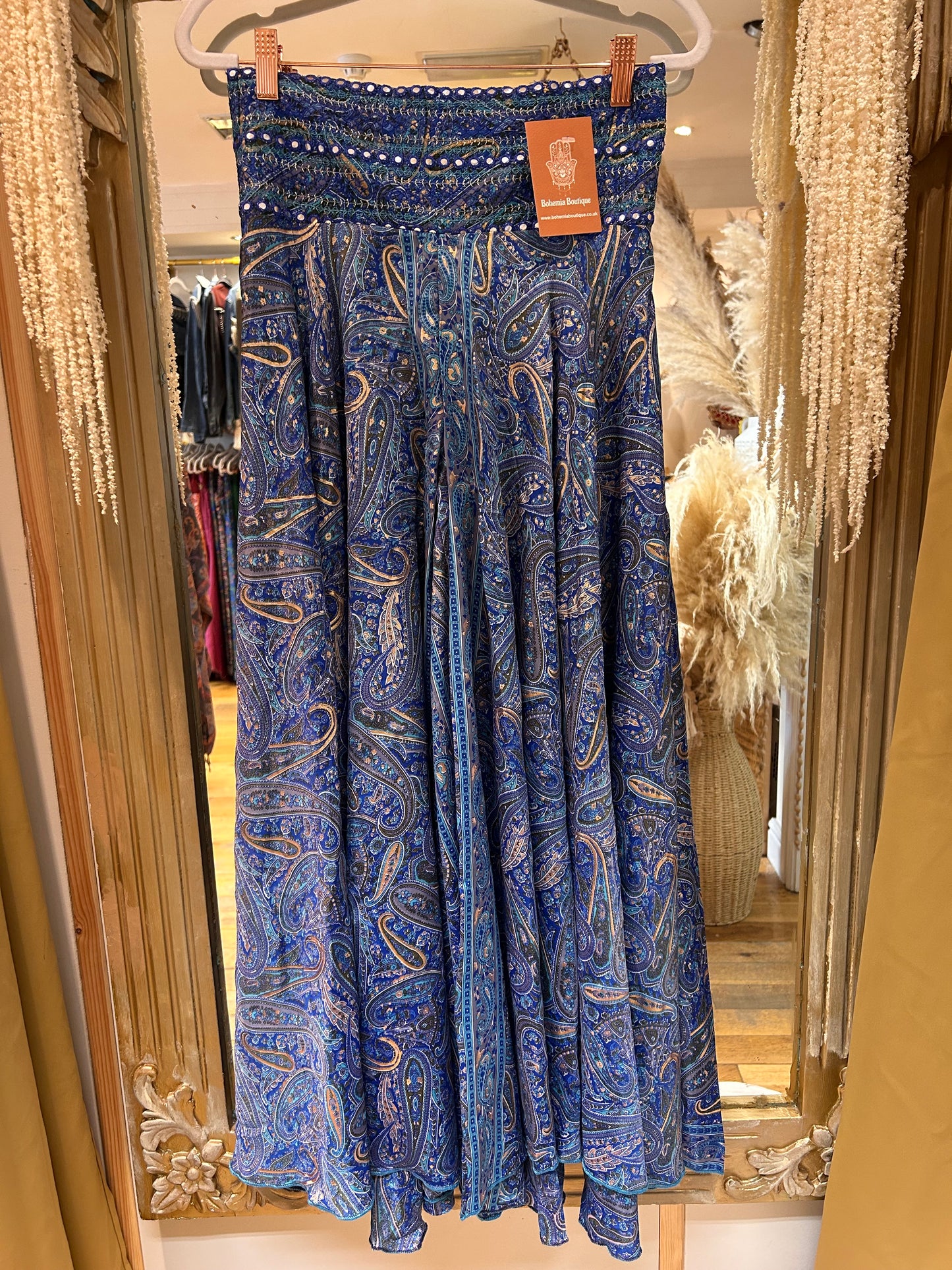 Indra Ocean blue embellished Boho Palazzo Pants one size 10-14