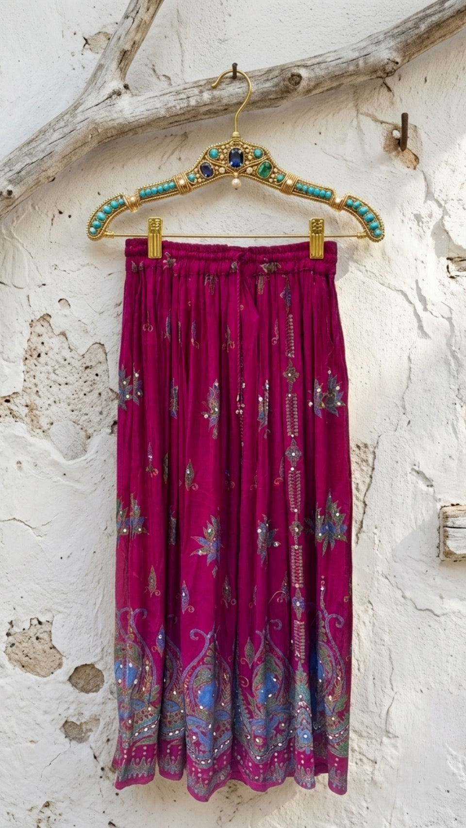 Shakti Magenta Hand Embellished Boho Maxi Skirt