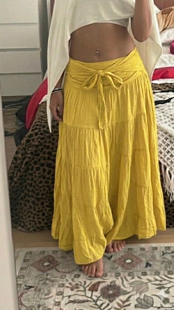 Nirvana Soft Mustard Tiered Maxi Skirt