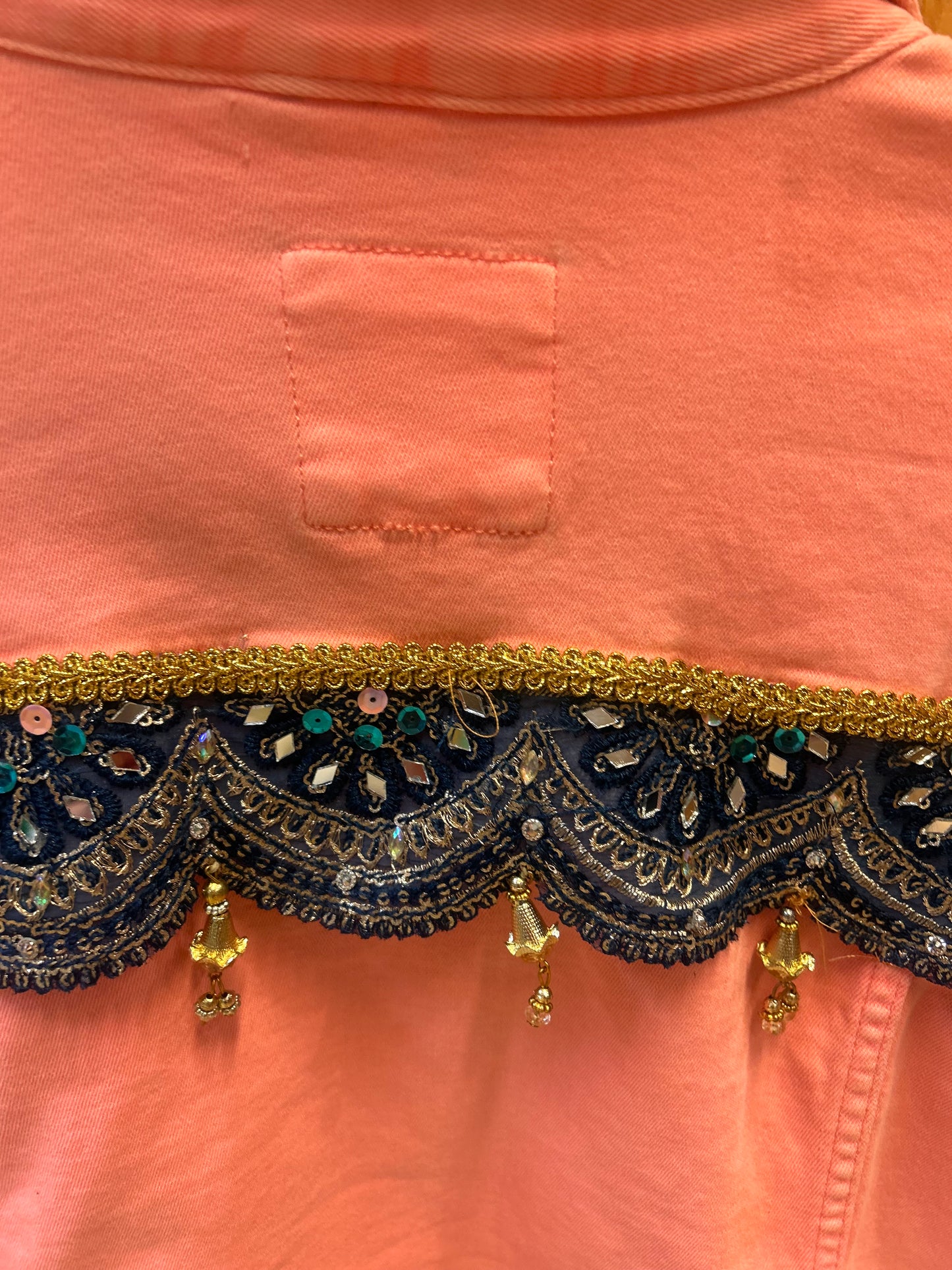 Customised Coral beaded denim Jacket – size 16