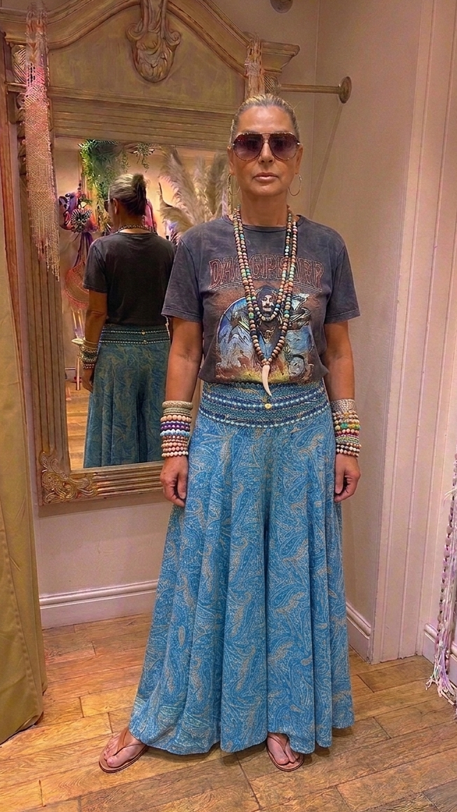Indra light blue embellished Boho Palazzo Pants one size 10-14