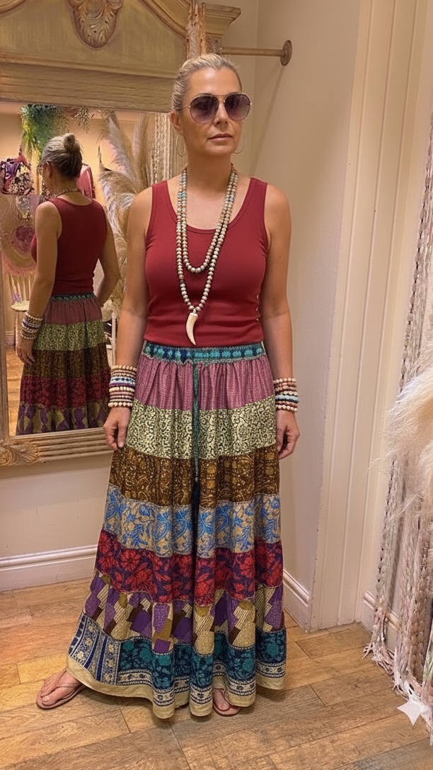 Gypsy Soul Recycled Sari Silk Skirt