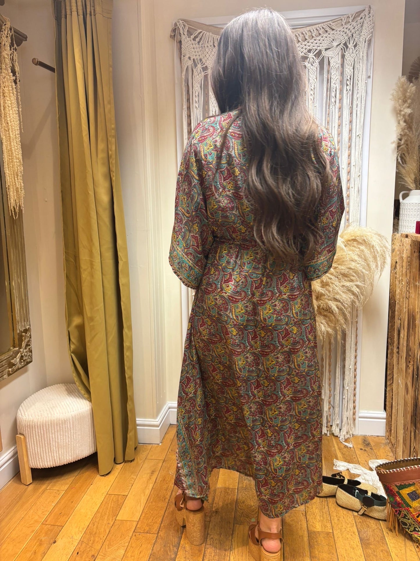 Paisley Recycled Sari Silk Maxi Kaftan – One Size 10-18