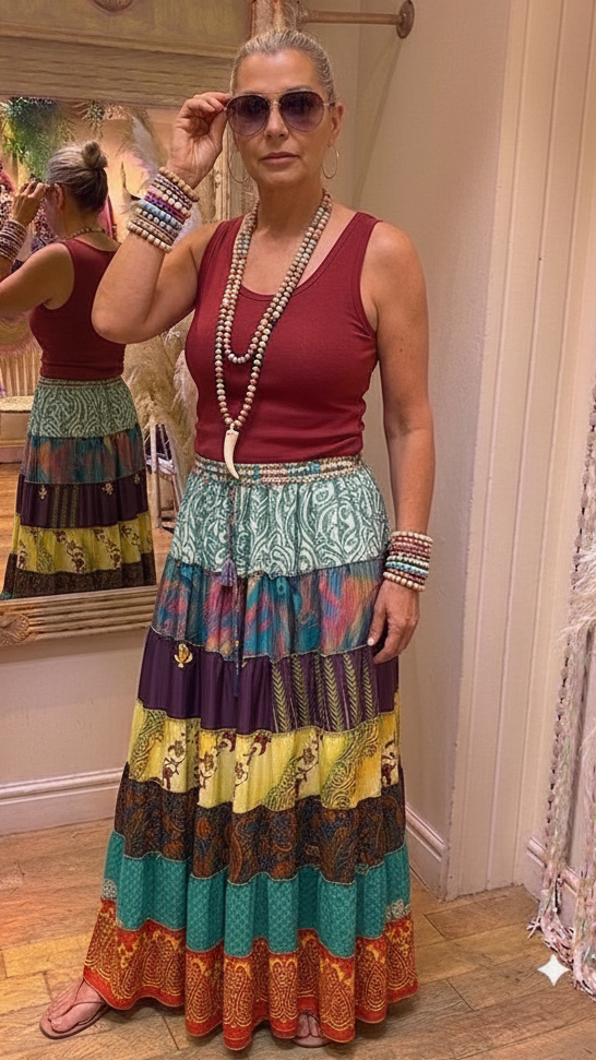 Gypsy Soul Recycled Sari Silk Skirt
