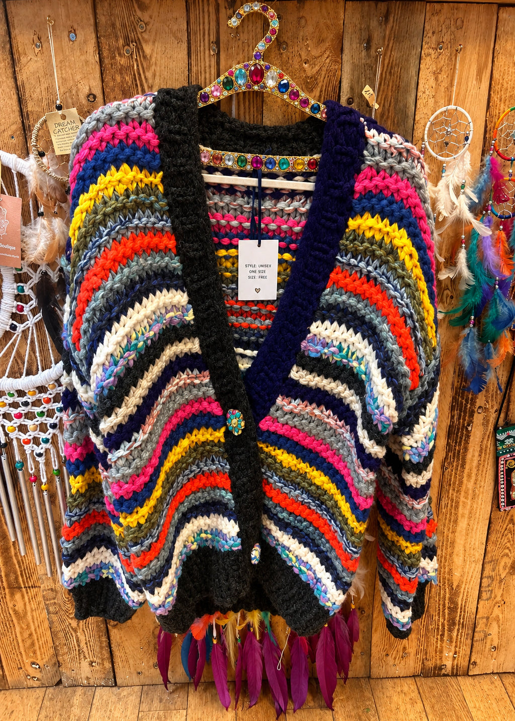 Colourful Striped Chunky Knit Cardi – One Size 10–14