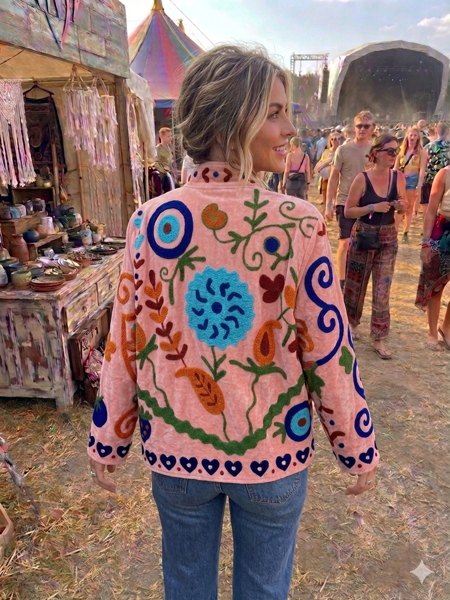Suzani One of a Kind Velvet Embroidered Jacket
