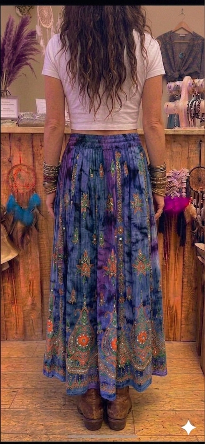 Shakti Purple & Blue Hand Embellished Sequin & Bead Maxi Skirt