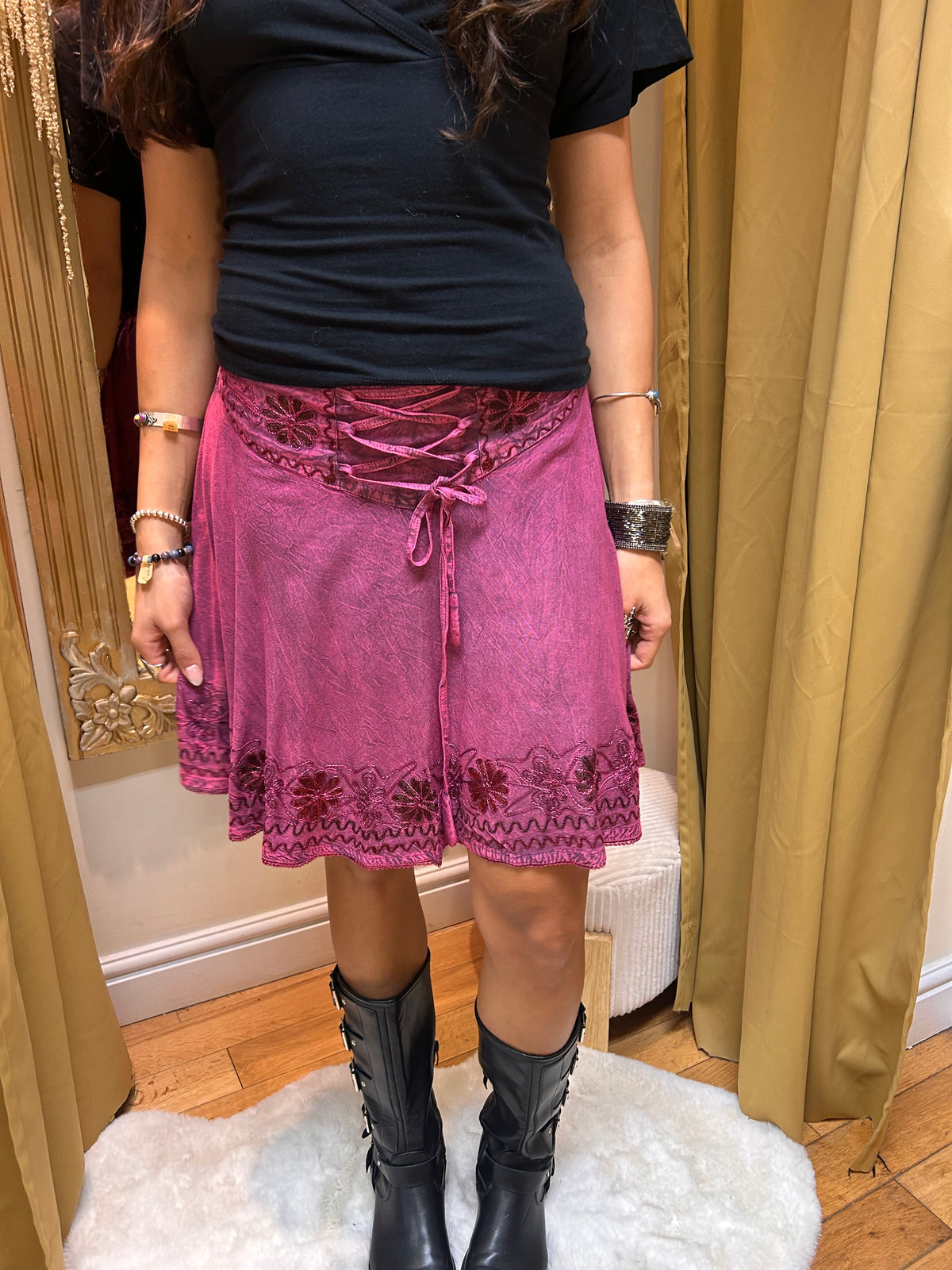 Embroidered Skater Skirt – Pink one size 8-14