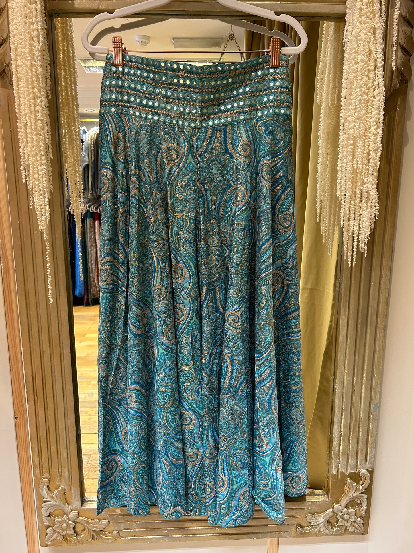 Indra Light Blue Embellished Boho Culottes