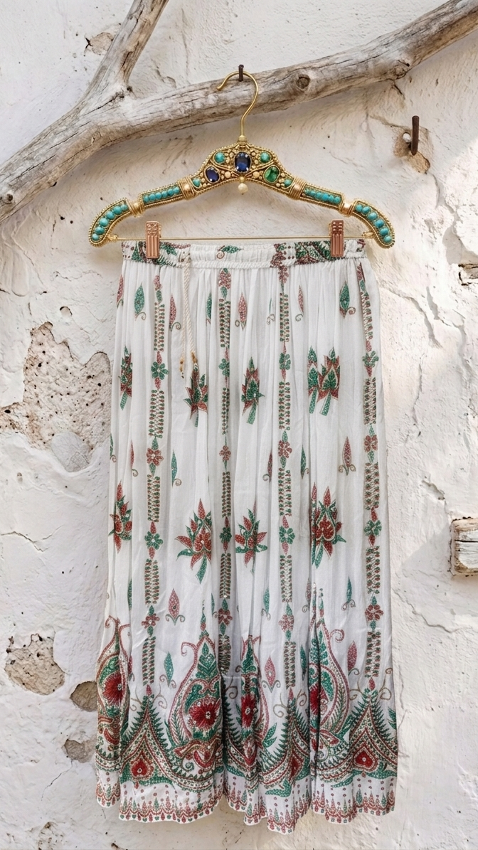 Shakti White Hand Embellished Boho Maxi Skirt