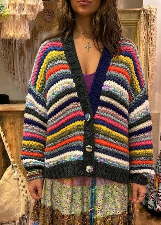 Colourful Striped Chunky Knit Cardi – One Size 12-16