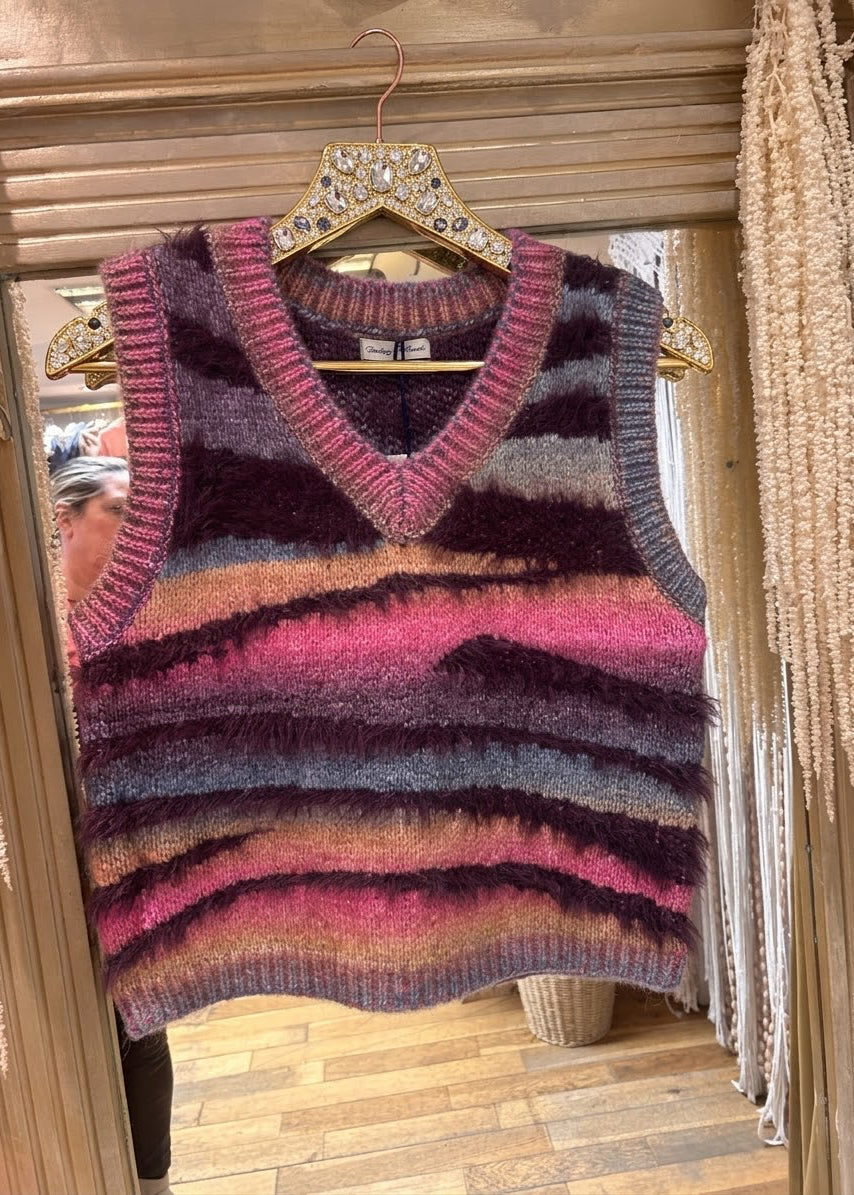 Mohair V-Neck Zebra Stripe Tank Top – One Size 8–12