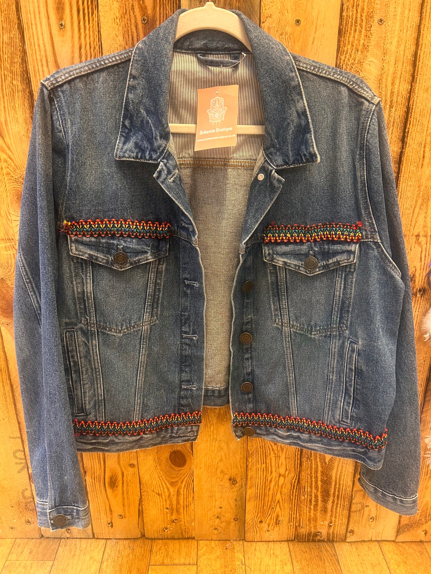 Customised Denim Jacket – Chakra & Tassel Detail size 14
