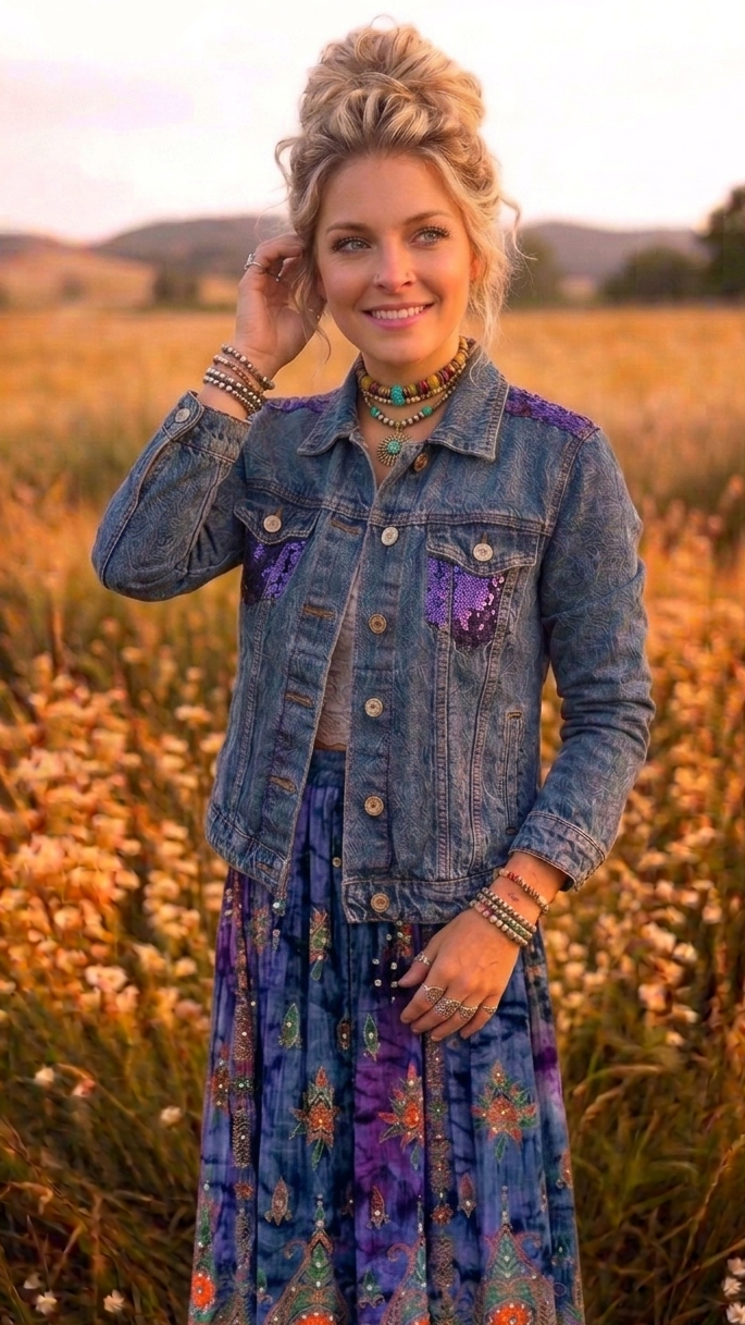 Evil Eye Sequin One of a Kind Customised Denim Jacket