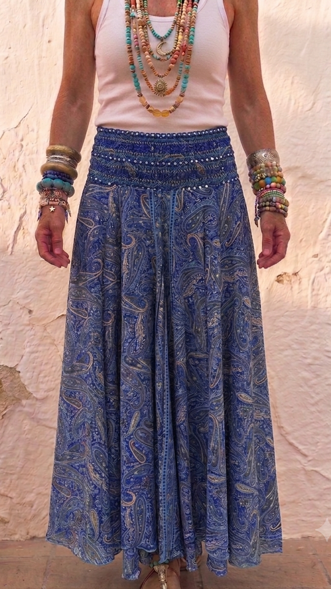 Indra Ocean blue embellished Boho Palazzo Pants one size 10-14
