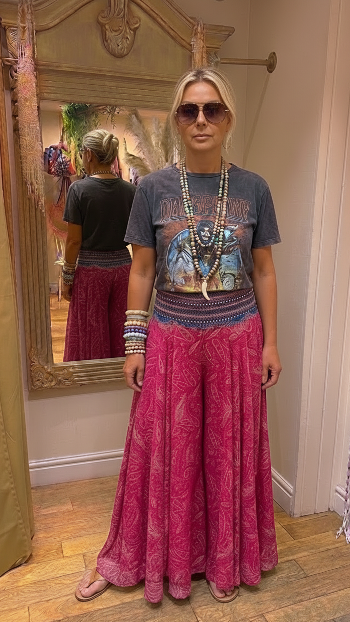 Indra deep pink embellished Boho Palazzo Pants one size 10-14