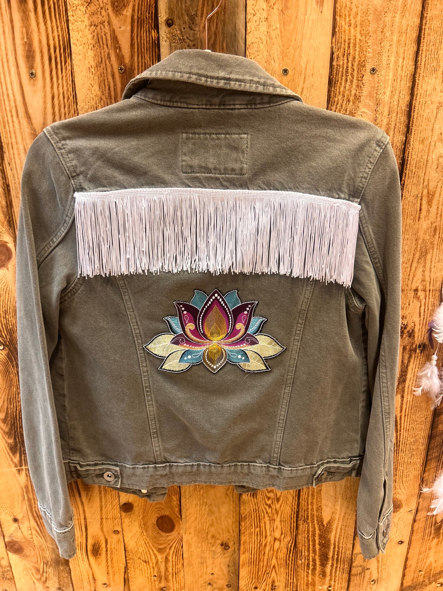Customised Khaki Jacket – Lotus blossom motif size 10