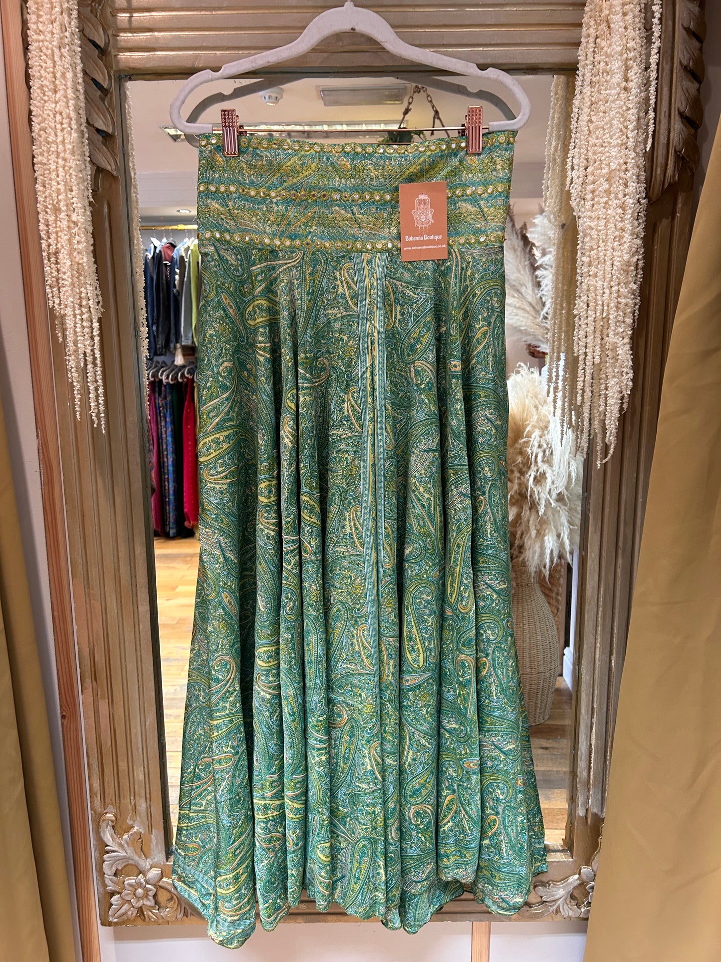 Indra bright green embellished Boho Palazzo Pants one size 10-14