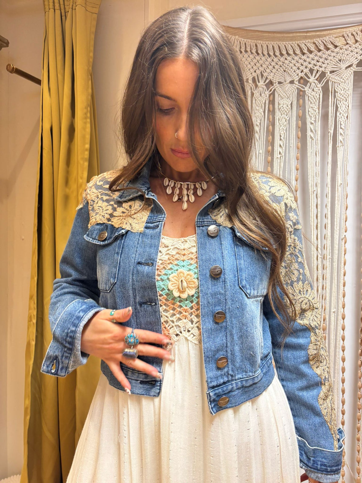 Customised Denim Jacket – Lace detail size 10