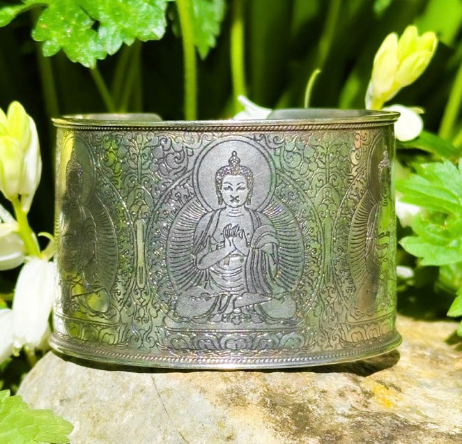 Handcrafted Tibetan Silver Chenrezig Buddha Cuff