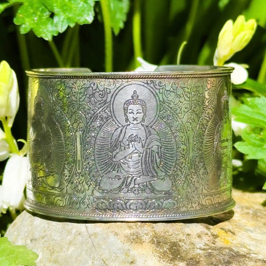 Handcrafted Tibetan Silver Chenrezig Buddha Cuff