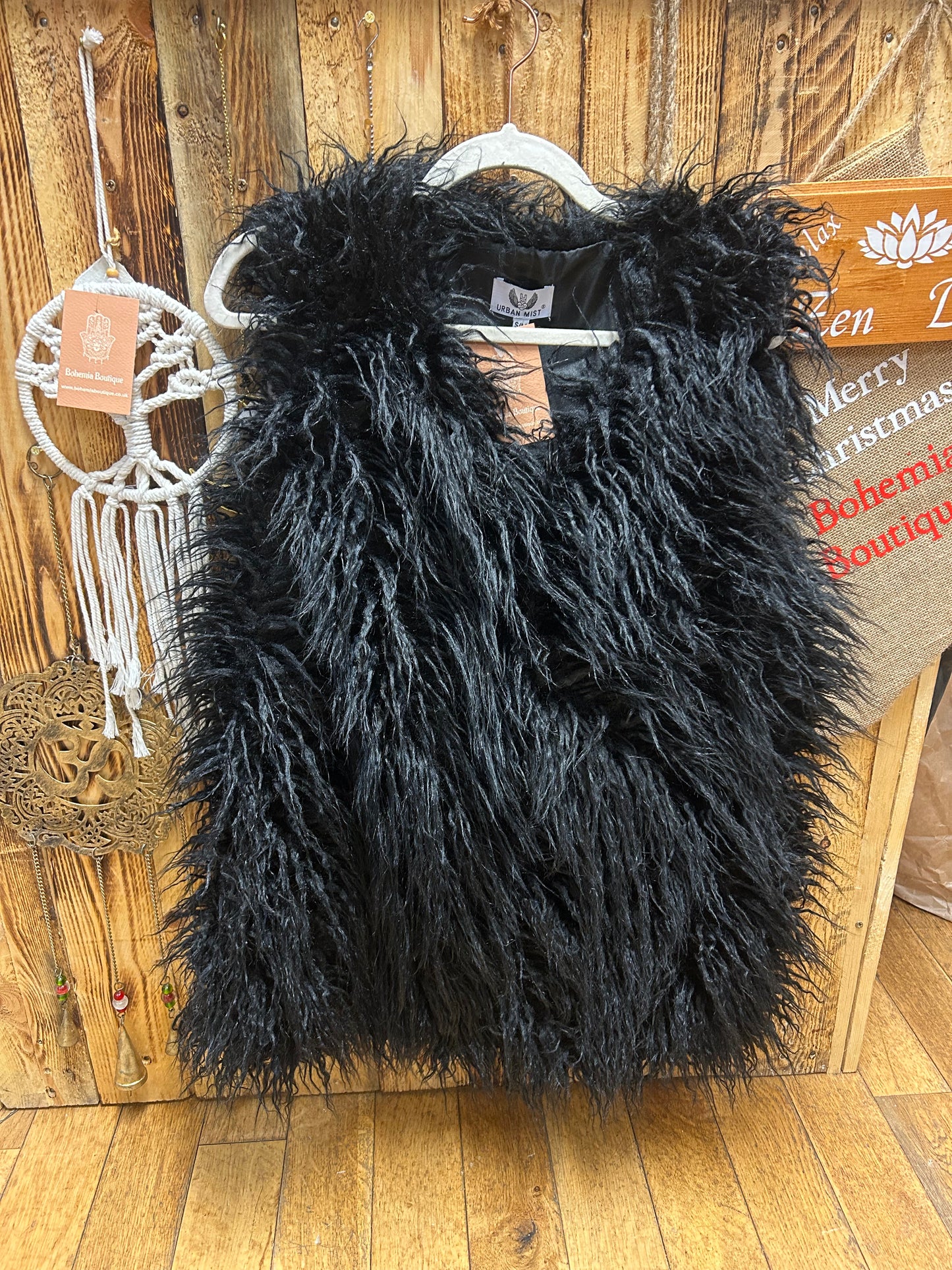Shaggy black Faux Fur Gilet