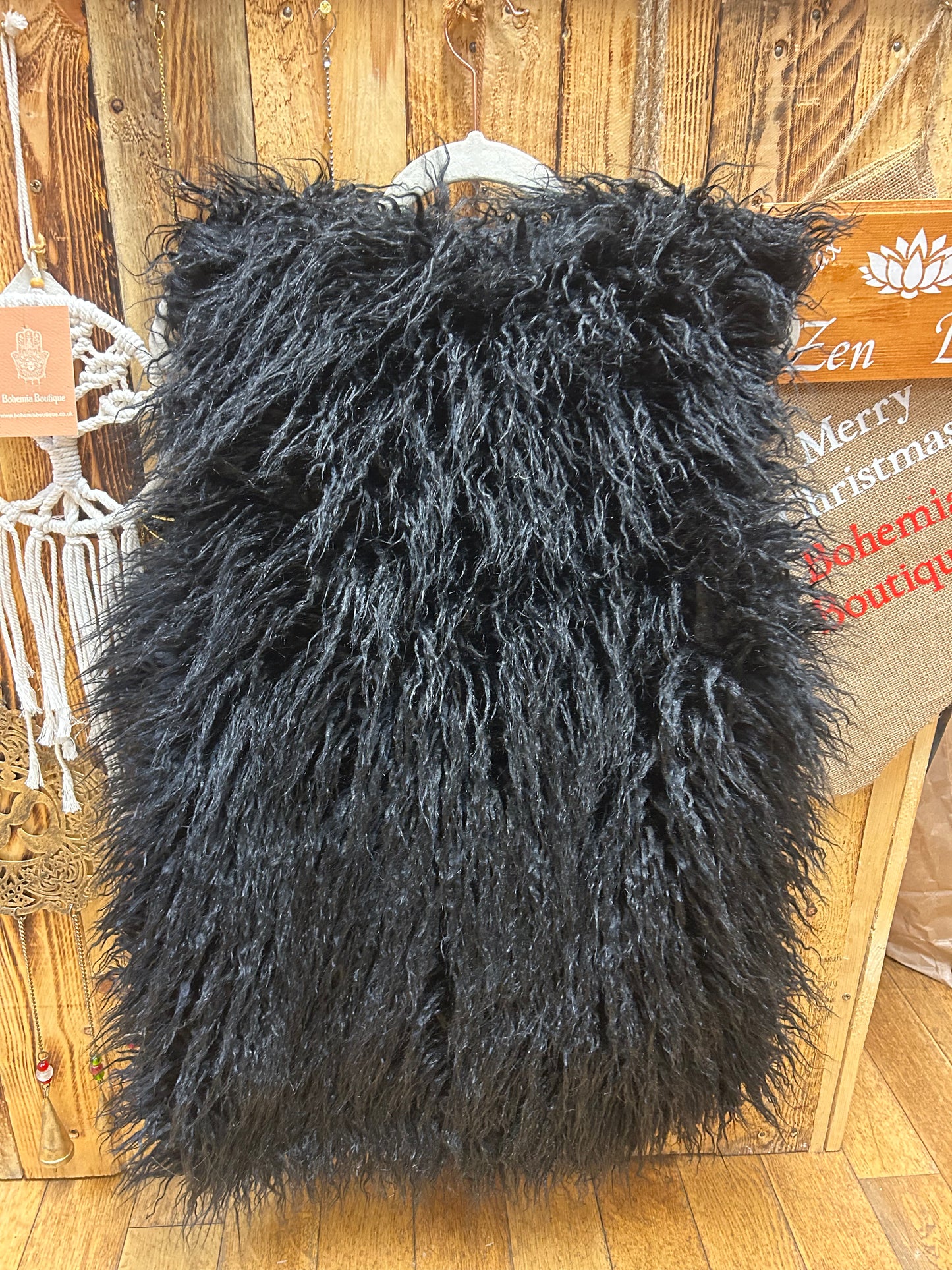 Shaggy black Faux Fur Gilet