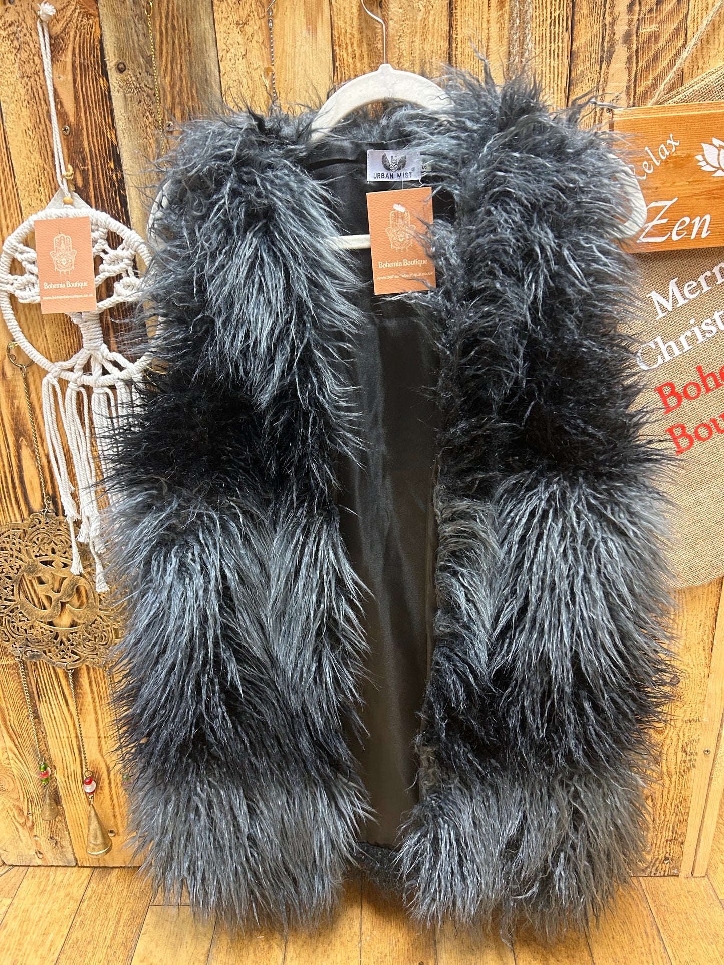 Shaggy black & grey gradient Faux Fur Gilet