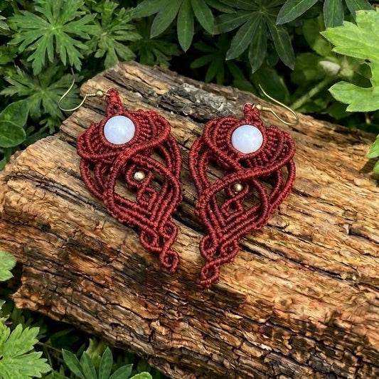 Deep red Macramé bead Earrings.