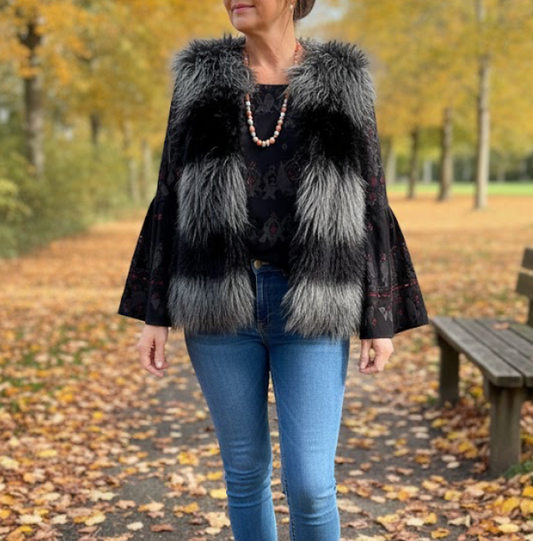 Shaggy black & grey gradient Faux Fur Gilet