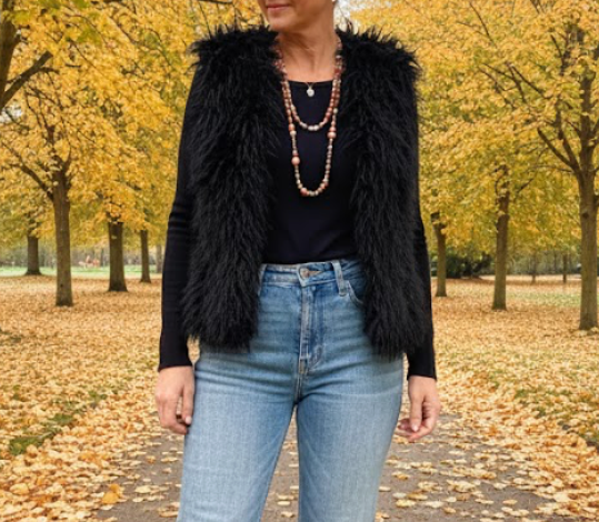 Shaggy black Faux Fur Gilet