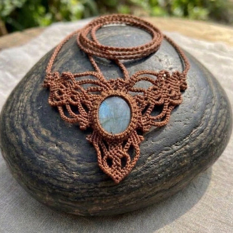 Brown Macramé Labradorite Choker