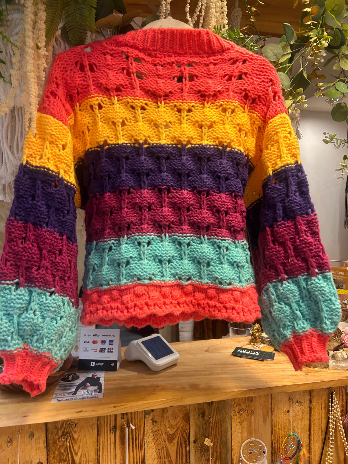 Rainbow Stripe Chunky Knit Jumper One Size UK 8–12
