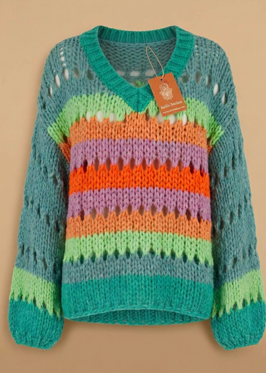 Colourful Chunky Open Knit Jumper – One Size 12-16