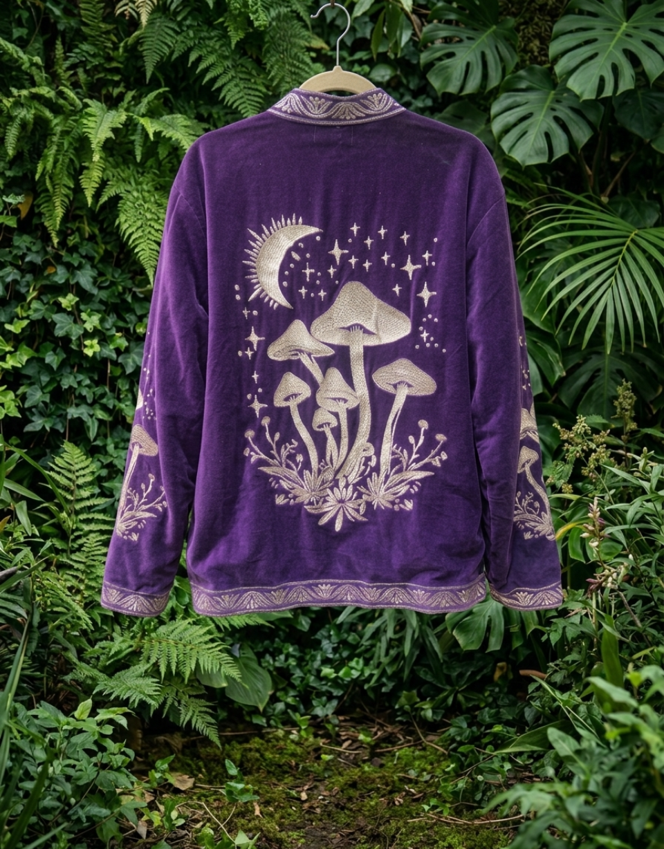 Purple Velvet Embroidered Mushroom Jacket – UK 8–12