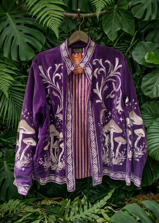 Purple Velvet Embroidered Mushroom Jacket – UK 8–12