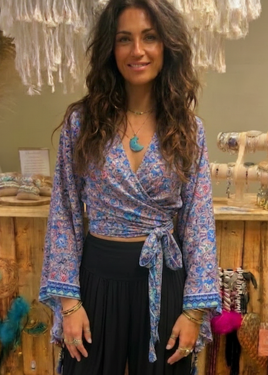 Bell Sleeve Butterfly Top – Lilac Floral Print