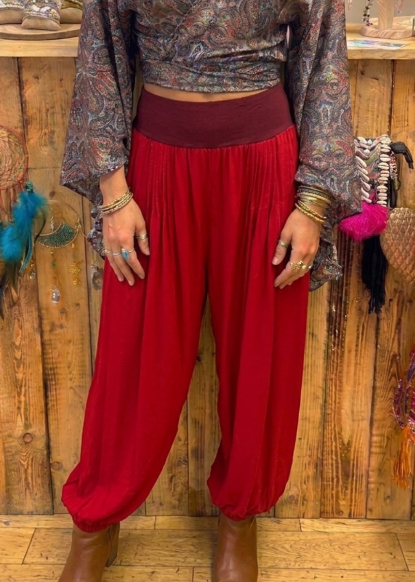 Red Balloon Pants – Jersey Waist & Silk Mix